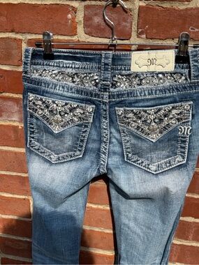 Miss Me Women's Rhinestone Embellished Light Blue Skinny Jeans